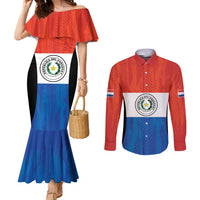 Paraguay Football Custom Couples Matching Mermaid Dress and Long Sleeve Button Shirt Come On Albirroja with Flag Style