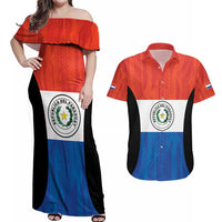 Paraguay Football Custom Couples Matching Off Shoulder Maxi Dress and Hawaiian Shirt Come On Albirroja with Flag Style