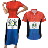 Paraguay Football Custom Couples Matching Short Sleeve Bodycon Dress and Hawaiian Shirt Come On Albirroja with Flag Style
