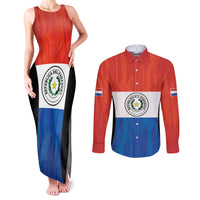 Paraguay Football Custom Couples Matching Tank Maxi Dress and Long Sleeve Button Shirt Come On Albirroja with Flag Style