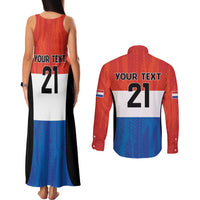 Paraguay Football Custom Couples Matching Tank Maxi Dress and Long Sleeve Button Shirt Come On Albirroja with Flag Style
