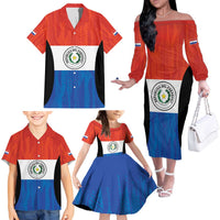 Paraguay Football Custom Family Matching Off The Shoulder Long Sleeve Dress and Hawaiian Shirt Come On Albirroja with Flag Style
