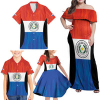 Paraguay Football Custom Family Matching Off Shoulder Maxi Dress and Hawaiian Shirt Come On Albirroja with Flag Style