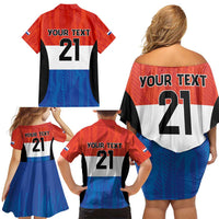 Paraguay Football Custom Family Matching Off Shoulder Short Dress and Hawaiian Shirt Come On Albirroja with Flag Style