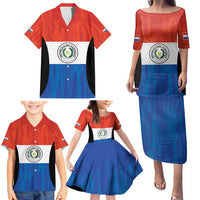 Paraguay Football Custom Family Matching Puletasi and Hawaiian Shirt Come On Albirroja with Flag Style