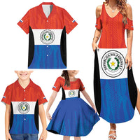 Paraguay Football Custom Family Matching Summer Maxi Dress and Hawaiian Shirt Come On Albirroja with Flag Style