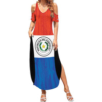 Paraguay Football Custom Family Matching Summer Maxi Dress and Hawaiian Shirt Come On Albirroja with Flag Style