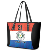 Paraguay Football Custom Leather Tote Bag Come On Albirroja with Flag Style