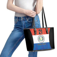 Paraguay Football Custom Leather Tote Bag Come On Albirroja with Flag Style