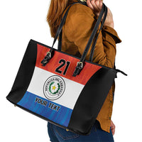 Paraguay Football Custom Leather Tote Bag Come On Albirroja with Flag Style