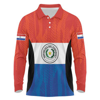 Paraguay Football Custom Long Sleeve Polo Shirt Come On Albirroja with Flag Style