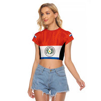 Paraguay Football Custom Raglan Cropped T Shirt Come On Albirroja with Flag Style