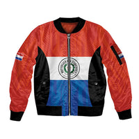 Paraguay Football Custom Sleeve Zip Bomber Jacket Come On Albirroja with Flag Style