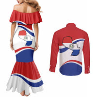 Paraguay Paz y justicia Couples Matching Mermaid Dress and Long Sleeve Button Shirt Coat of arms of Paraguay