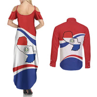 Paraguay Paz y justicia Couples Matching Summer Maxi Dress and Long Sleeve Button Shirt Coat of arms of Paraguay