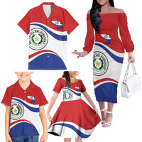 Paraguay Paz y justicia Family Matching Off The Shoulder Long Sleeve Dress and Hawaiian Shirt Coat of arms of Paraguay
