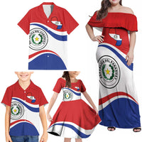 Paraguay Paz y justicia Family Matching Off Shoulder Maxi Dress and Hawaiian Shirt Coat of arms of Paraguay