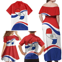 Paraguay Paz y justicia Family Matching Off Shoulder Maxi Dress and Hawaiian Shirt Coat of arms of Paraguay
