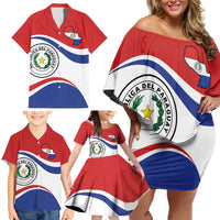 Paraguay Paz y justicia Family Matching Off Shoulder Short Dress and Hawaiian Shirt Coat of arms of Paraguay