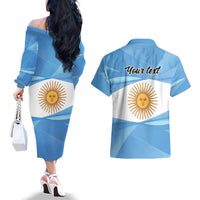 Argentina Flag Day Personalized Couples Matching Off The Shoulder Long Sleeve Dress and Hawaiian Shirt Simple Sol de Mayo