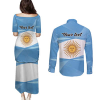 Argentina Flag Day Personalized Couples Matching Puletasi and Long Sleeve Button Shirt Simple Sol de Mayo