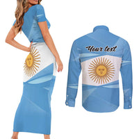 Argentina Flag Day Personalized Couples Matching Short Sleeve Bodycon Dress and Long Sleeve Button Shirt Simple Sol de Mayo