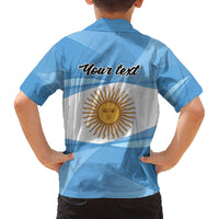 Argentina Flag Day Personalized Family Matching Off The Shoulder Long Sleeve Dress and Hawaiian Shirt Simple Sol de Mayo