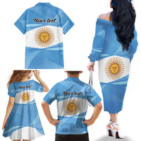 Argentina Flag Day Personalized Family Matching Off The Shoulder Long Sleeve Dress and Hawaiian Shirt Simple Sol de Mayo