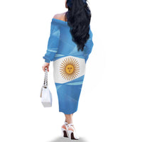 Argentina Flag Day Personalized Family Matching Off The Shoulder Long Sleeve Dress and Hawaiian Shirt Simple Sol de Mayo