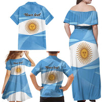 Argentina Flag Day Personalized Family Matching Off Shoulder Maxi Dress and Hawaiian Shirt Simple Sol de Mayo