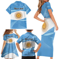 Argentina Flag Day Personalized Family Matching Short Sleeve Bodycon Dress and Hawaiian Shirt Simple Sol de Mayo