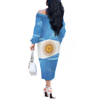 Argentina Flag Day Personalized Off The Shoulder Long Sleeve Dress Simple Sol de Mayo