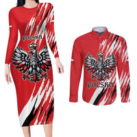 Poland National Flag Day Personalized Couples Matching Long Sleeve Bodycon Dress and Long Sleeve Button Shirt Polsk Eagle Simple Style