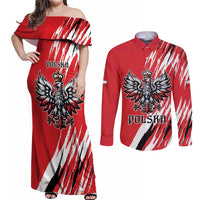 Poland National Flag Day Personalized Couples Matching Off Shoulder Maxi Dress and Long Sleeve Button Shirt Polsk Eagle Simple Style
