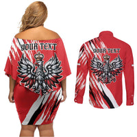 Poland National Flag Day Personalized Couples Matching Off Shoulder Short Dress and Long Sleeve Button Shirt Polsk Eagle Simple Style