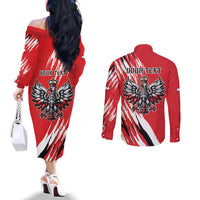 Poland National Flag Day Personalized Couples Matching Off The Shoulder Long Sleeve Dress and Long Sleeve Button Shirt Polsk Eagle Simple Style