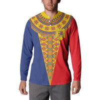 Romania Traditional Embroidery Pattern Button Sweatshirt