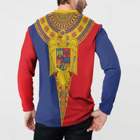 Romania Traditional Embroidery Pattern Button Sweatshirt