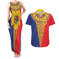 Romania Traditional Embroidery Pattern Couples Matching Tank Maxi Dress and Hawaiian Shirt