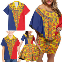 Romania Traditional Embroidery Pattern Family Matching Off Shoulder Short Dress and Hawaiian Shirt