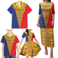 Romania Traditional Embroidery Pattern Family Matching Puletasi and Hawaiian Shirt