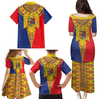 Romania Traditional Embroidery Pattern Family Matching Puletasi and Hawaiian Shirt