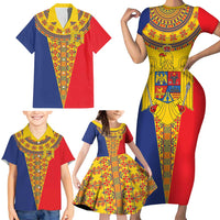 Romania Traditional Embroidery Pattern Family Matching Short Sleeve Bodycon Dress and Hawaiian Shirt