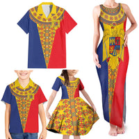 Romania Traditional Embroidery Pattern Family Matching Tank Maxi Dress and Hawaiian Shirt
