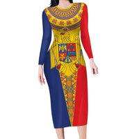 Romania Traditional Embroidery Pattern Long Sleeve Bodycon Dress