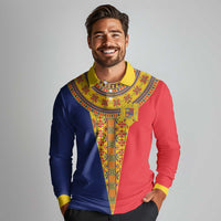 Romania Traditional Embroidery Pattern Long Sleeve Polo Shirt
