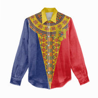 Romania Traditional Embroidery Pattern Women Casual Shirt