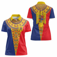 Romania Traditional Embroidery Pattern Women Polo Shirt