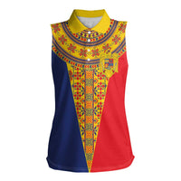 Romania Traditional Embroidery Pattern Women Sleeveless Polo Shirt