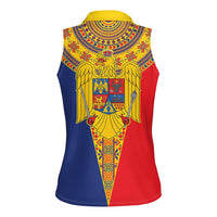 Romania Traditional Embroidery Pattern Women Sleeveless Polo Shirt